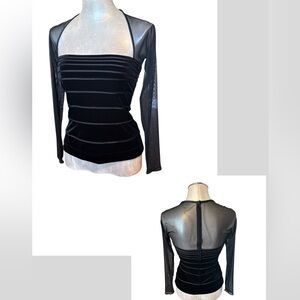 Tadashi Women’s Illusion Sheer Mesh Velvet Corset Bodice Evening Top size 8